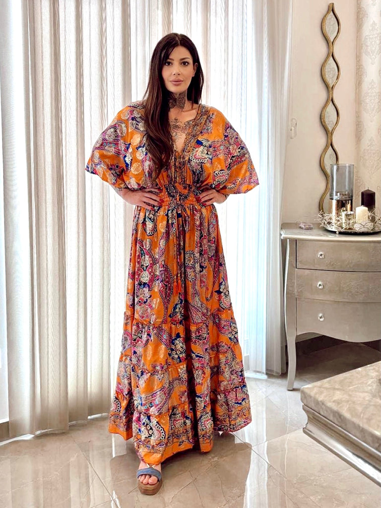Orange And Lavender Boho Dress