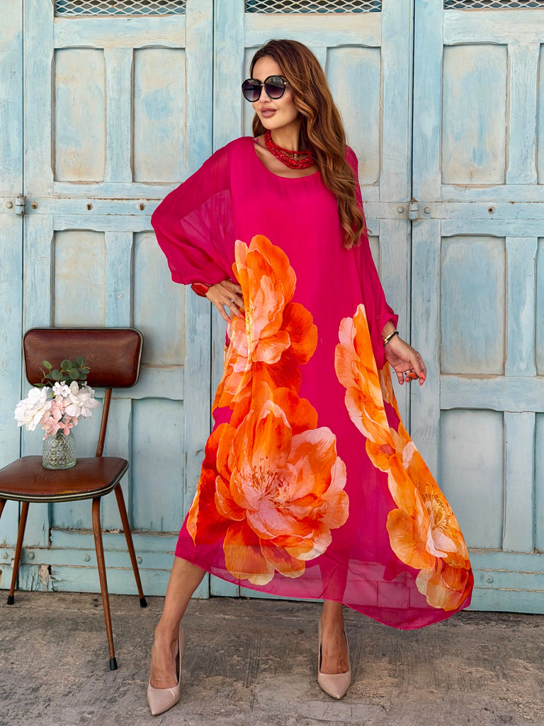 Fuchsia Fleur Pure Silk Kaftan