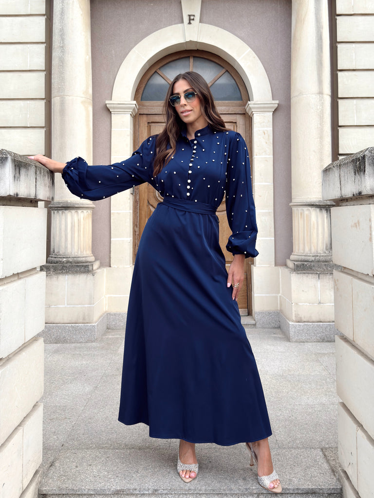 Navy Grace Diamanté Dress