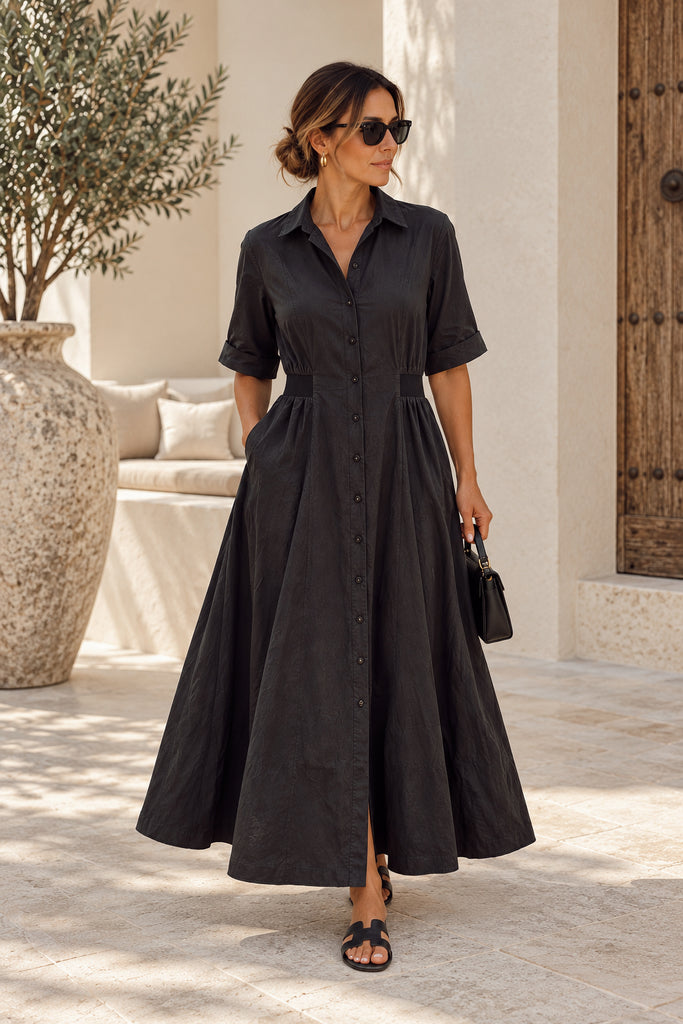 The Noir Firenze Sculpted Shirt Dress - Bougie Collection