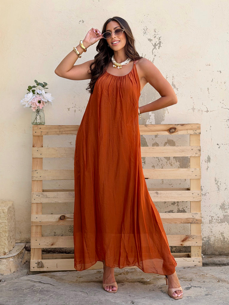 Aurelia Plaited Strap Pure Silk Maxi Dress