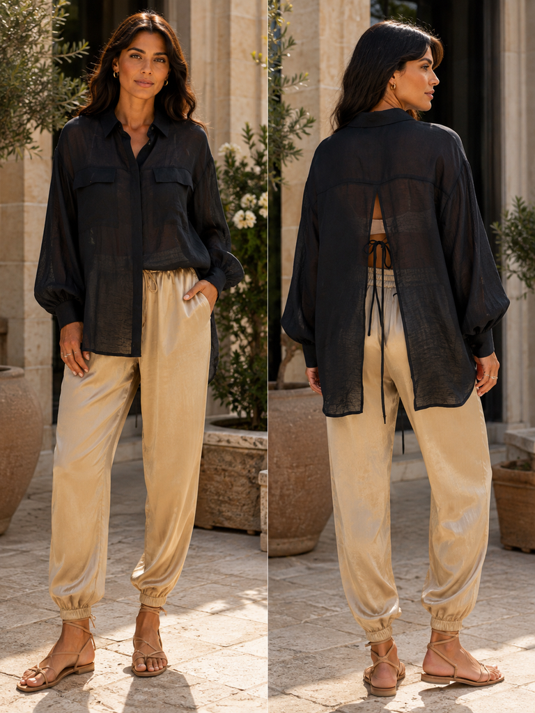 The Amélie Sheer Tie-Back Blouse - Bougie Collection