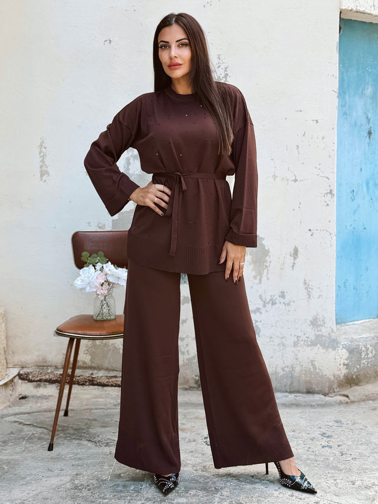 Mirepoix Embellished Premium Knit Co-ord - Cacao
