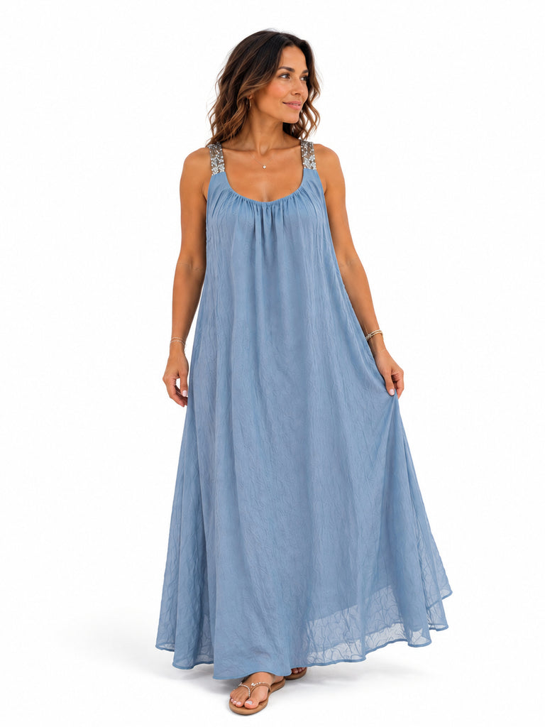 The Isadora Pure Silk Sequins Strap Maxi