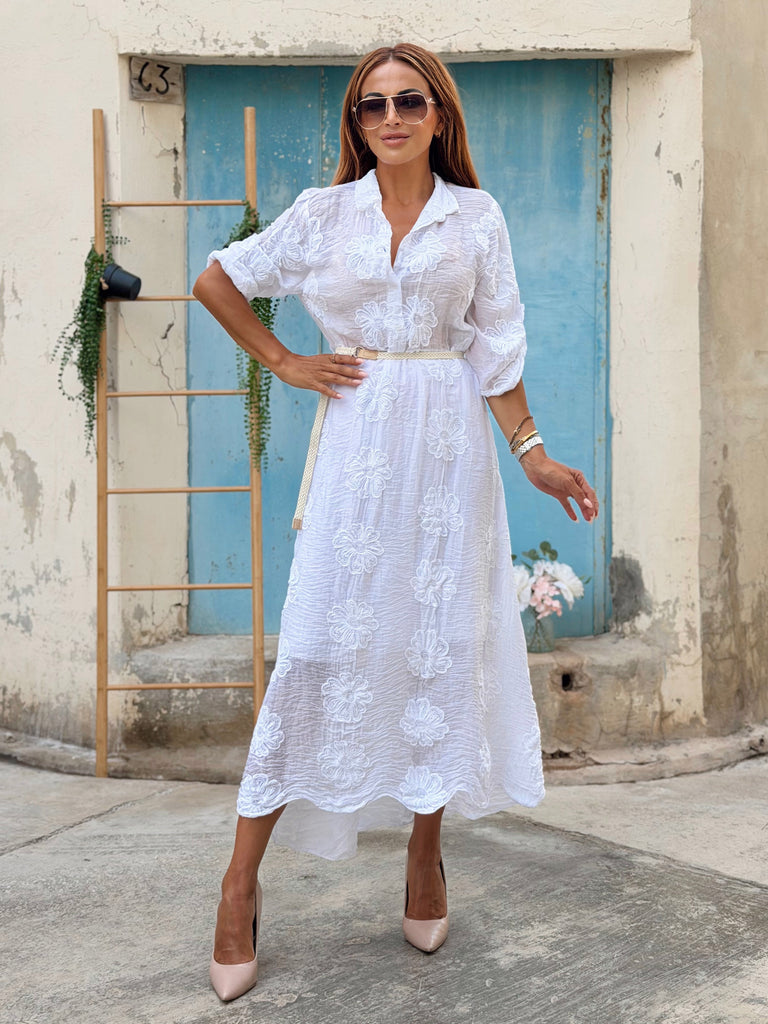 Fleur de Maison Luxe Embroidered Shirt Dress - Bianca