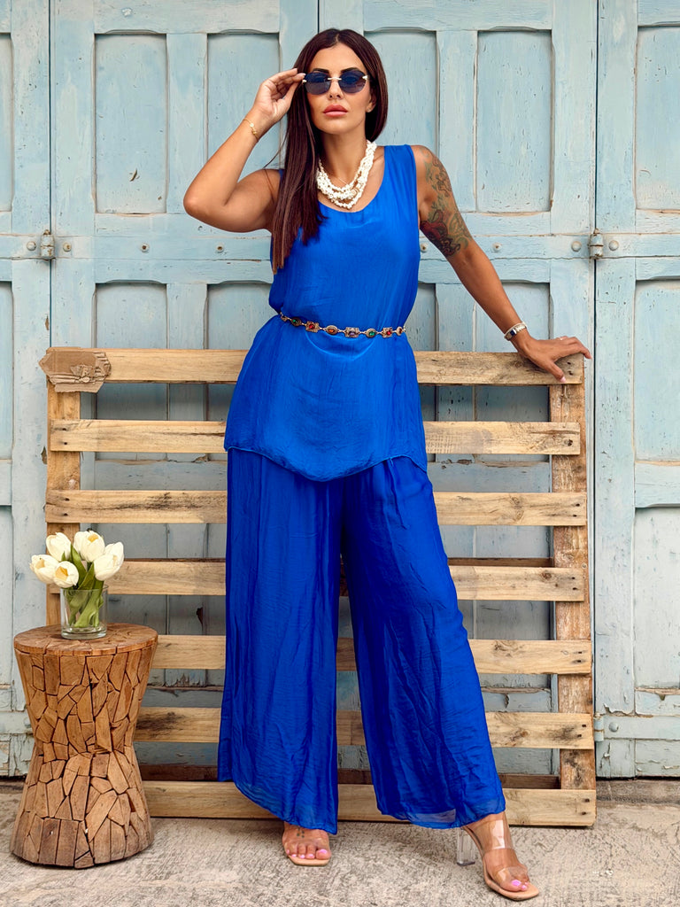 The Riviera Cobalt Blue Pure Silk Co-Ord