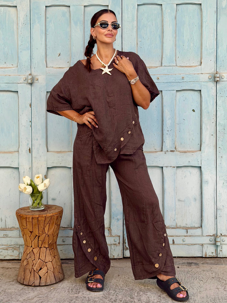 Monaco Pure Linen Co-ord - Mocha
