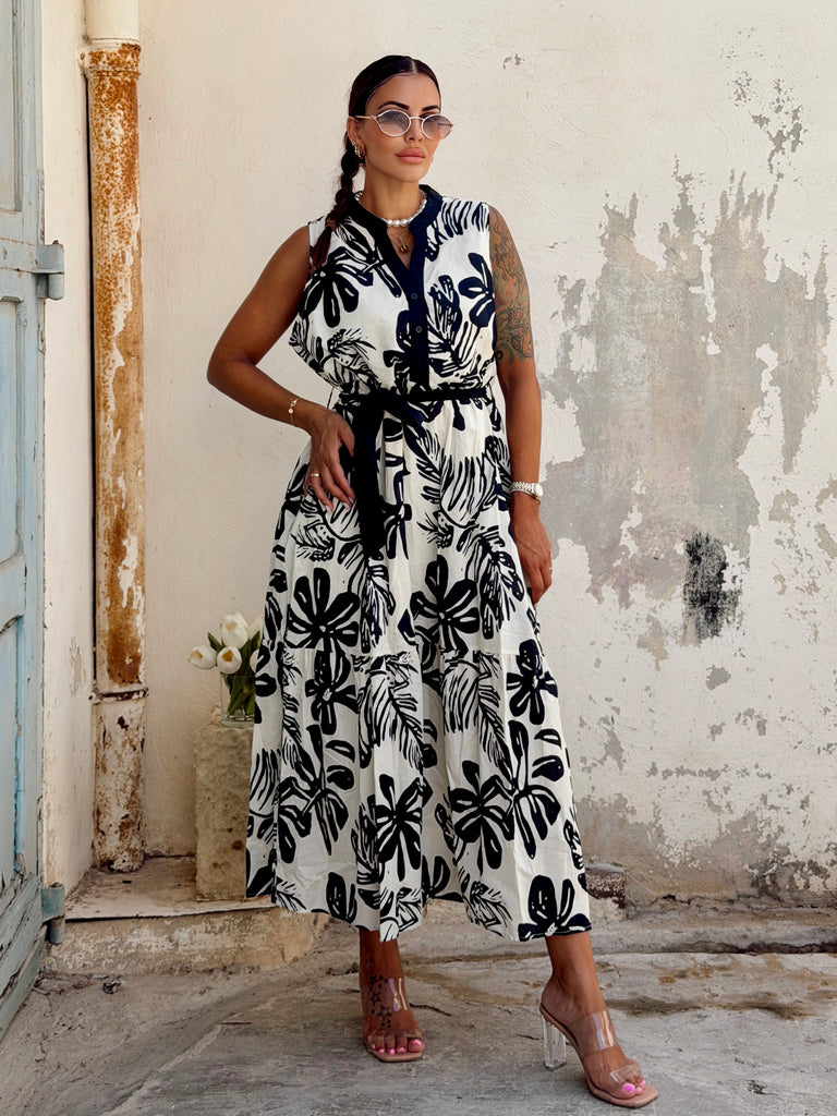 Monochrome Palm Maxi Shirt Dress - Love my Body