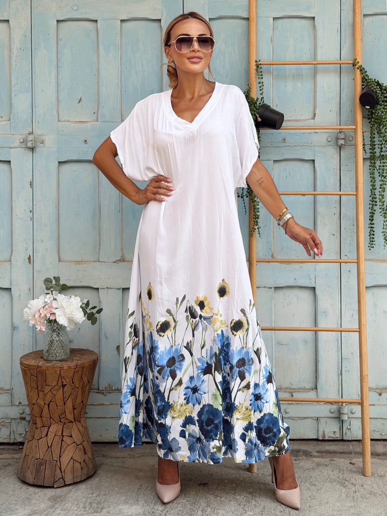 Sole Fiorito Viscose Maxi Dress - Bianca