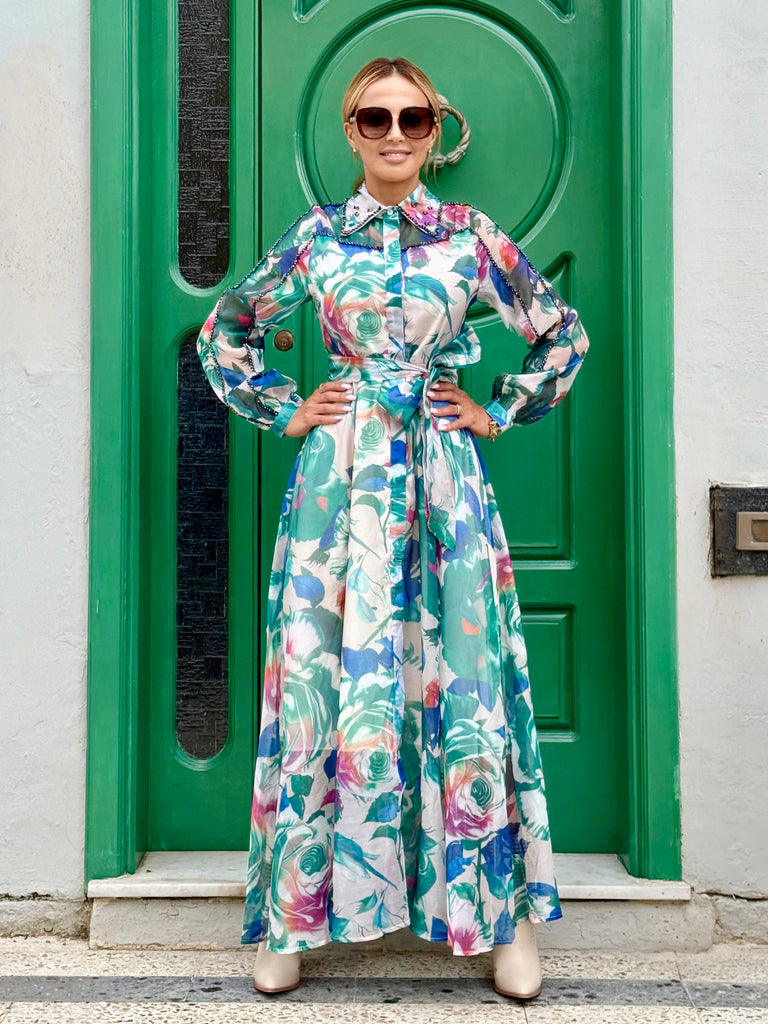 Crystal Bloom Luxe Shirt Dress