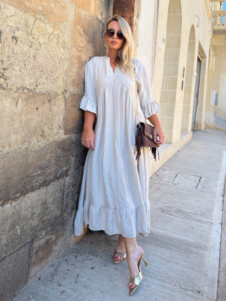 Beige Soft Cotton Maxi Dress