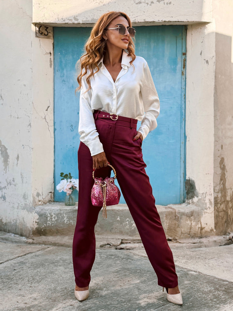 The Chantilly Satin Trousers - Fuschia - Bougie Collection