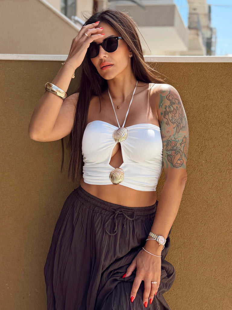 Golden Shell Luxe Top - White