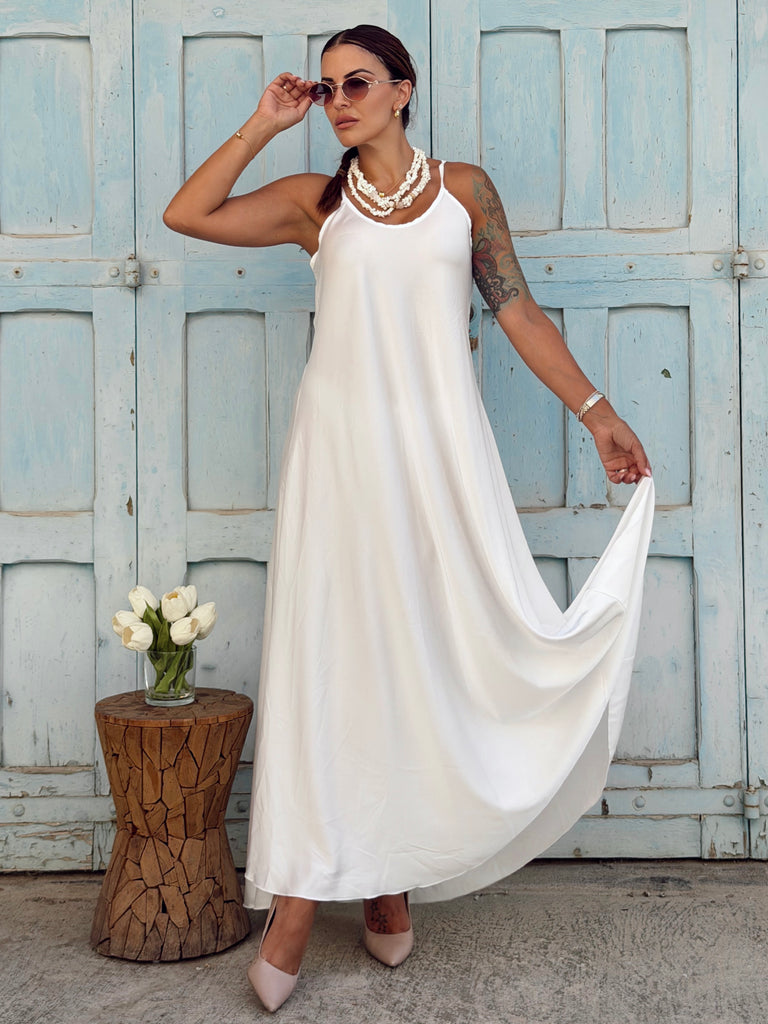 The Valentina Silky Satin Maxi Dress - White