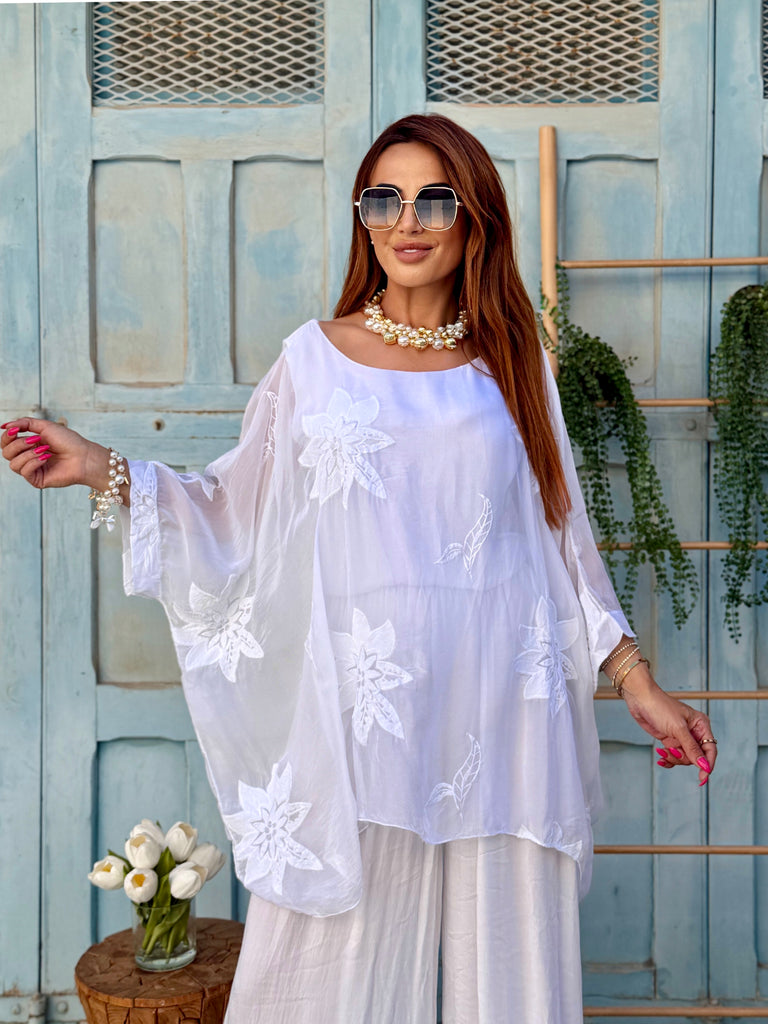 Bianca Fleur Silk Embroidered Kaftan