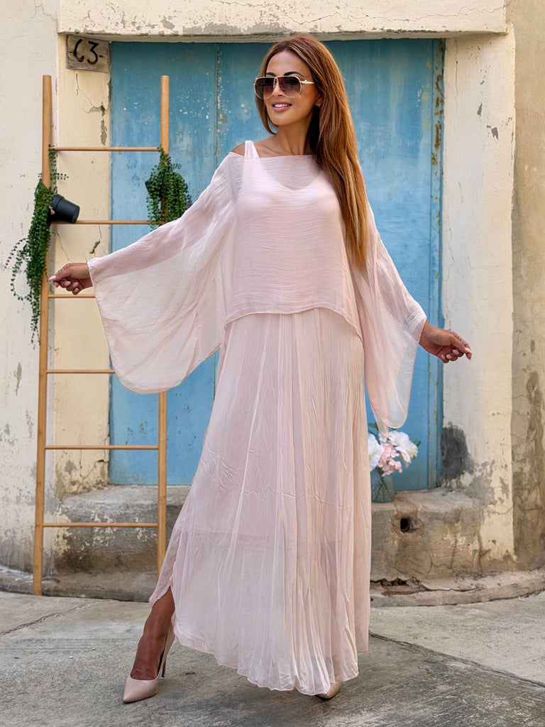Élise Atelier cape Luxe Pure Silk Two-Piece Set - Blush