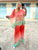 Coral and Mint Lotus Silk Kaftan Co-ord Set