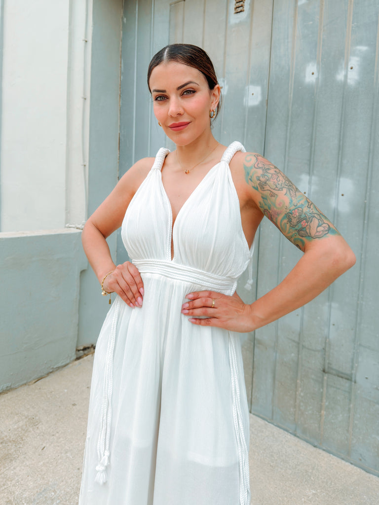 White Bohemia Plunge Jumpsuit