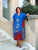 Blue and Red Fern Viscose V Neck Dress