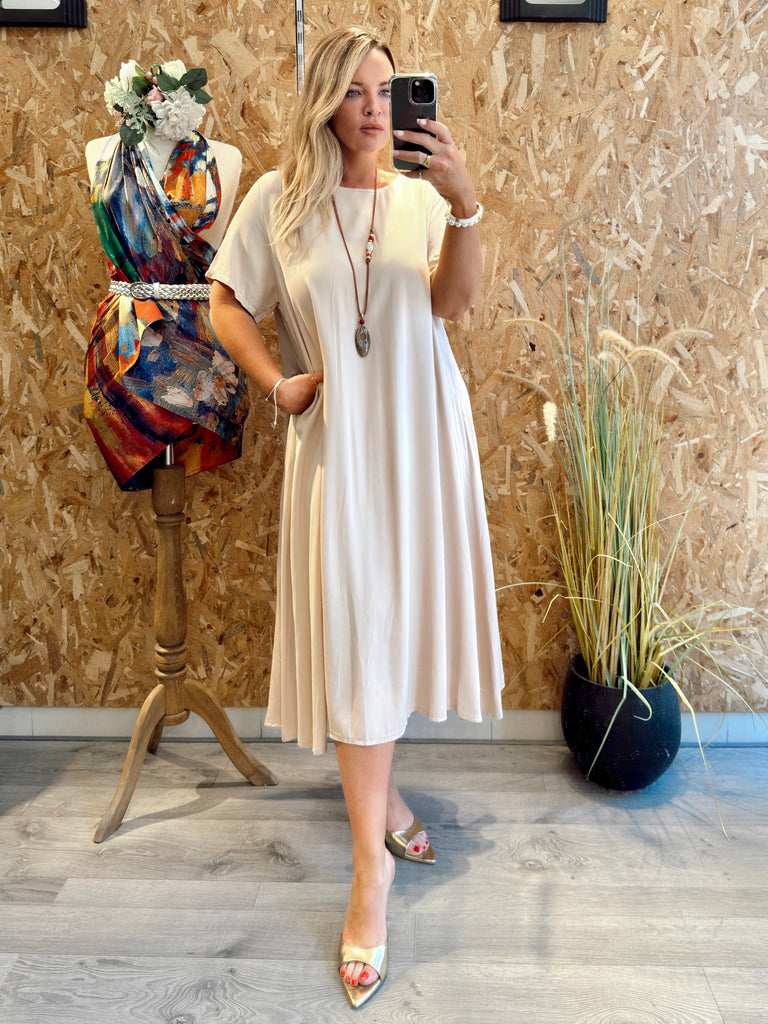 Beige Relaxed Viscose Dress