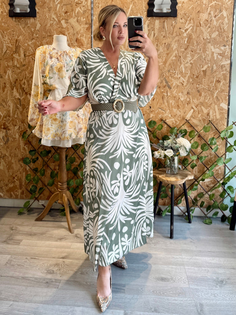 Olive Flame Silky Dress