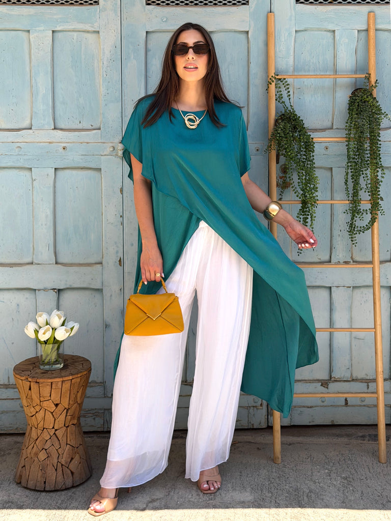 Azure Drift Silk Satin Top