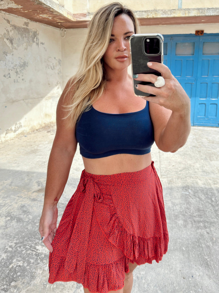 Red and Navy Viscose Wrap Style Skirt