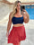 Red and Navy Viscose Wrap Style Skirt