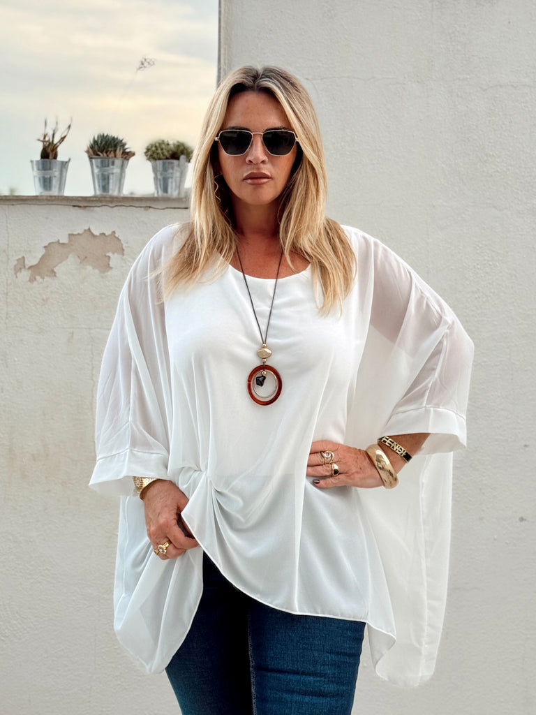 Luna Chiffon Tunic Top & Necklace - White