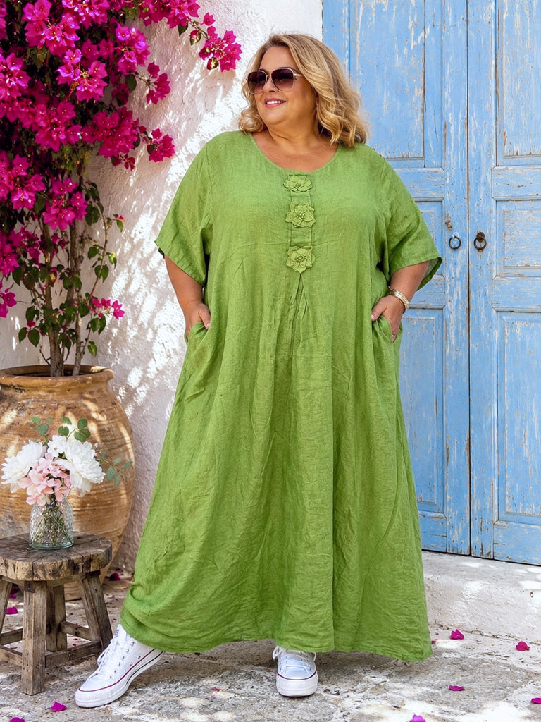 Fleur de Lin Pure Linen Maxi Dress - Verde