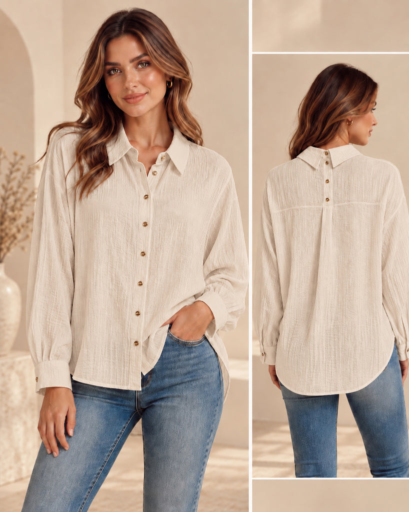 Éloise Textured Shirt - Beige - Bougie Collection