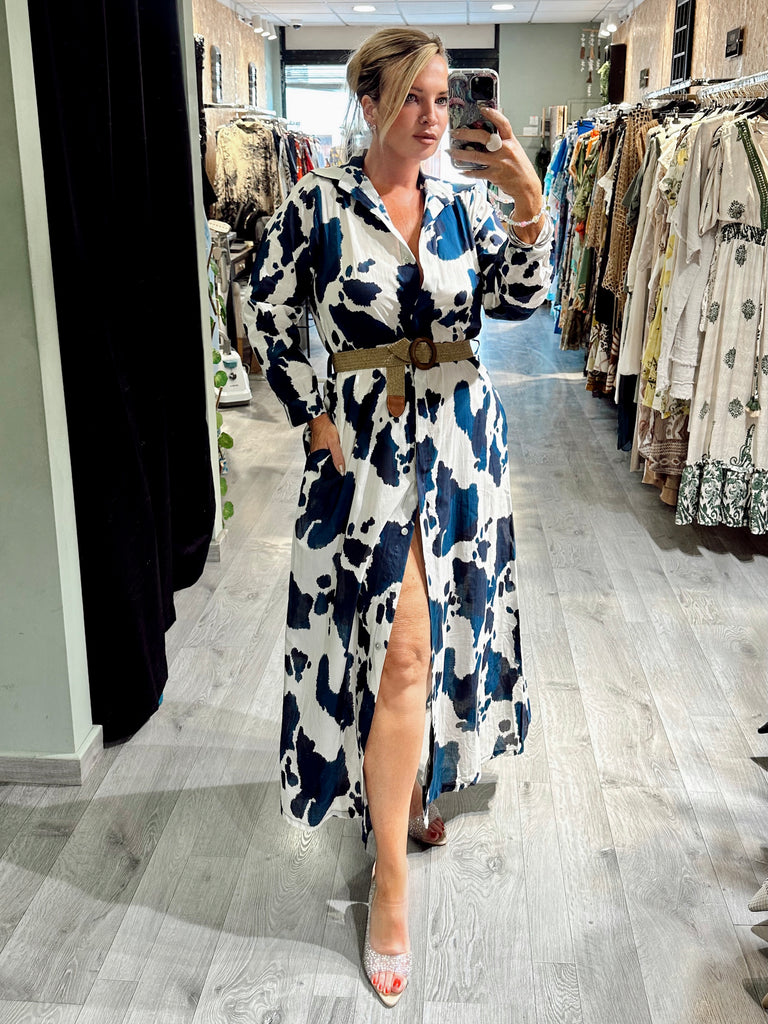 Navy And White Splash Shirt Dress