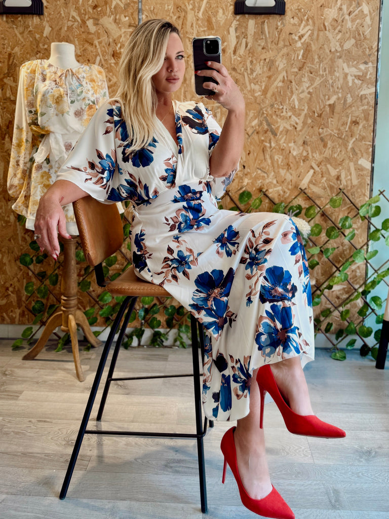 Blue Floral Silky Dress