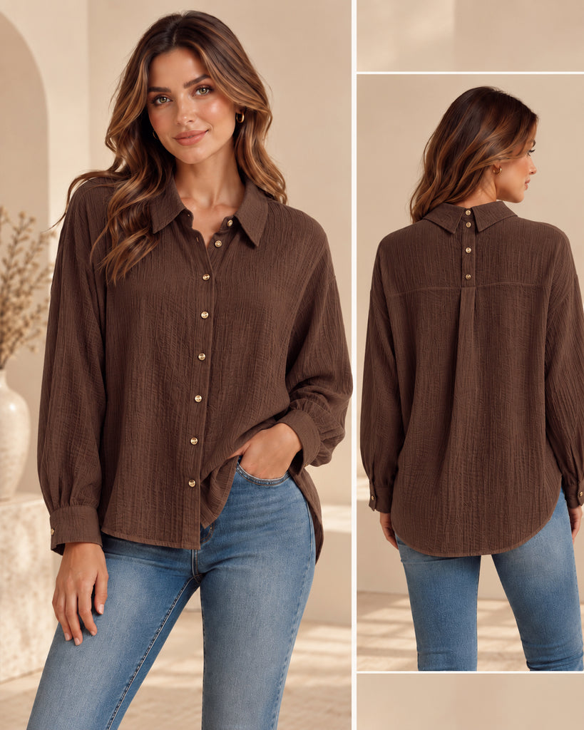 Éloise Textured Shirt - Mocha - Bougie Collection