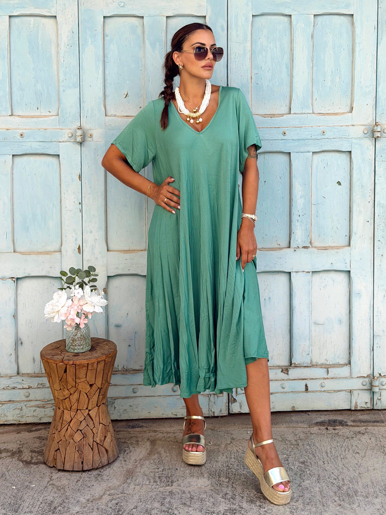 Serena Viscose Swing Dress - Jade