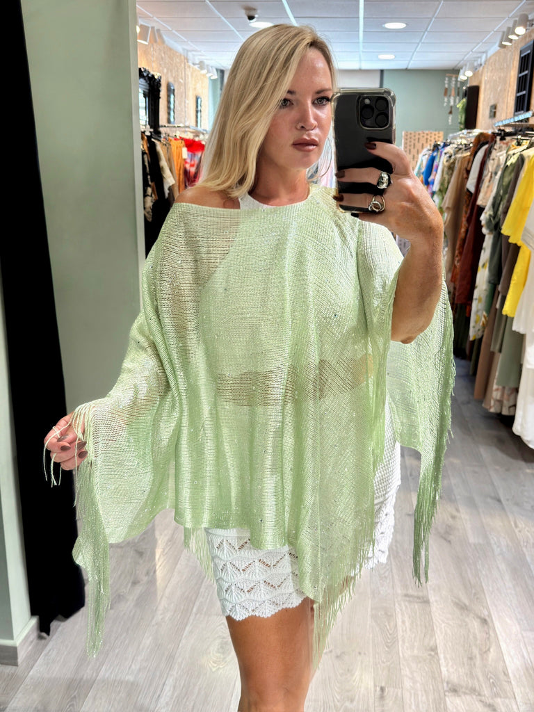 Mint Shimmer Summer Knit Poncho