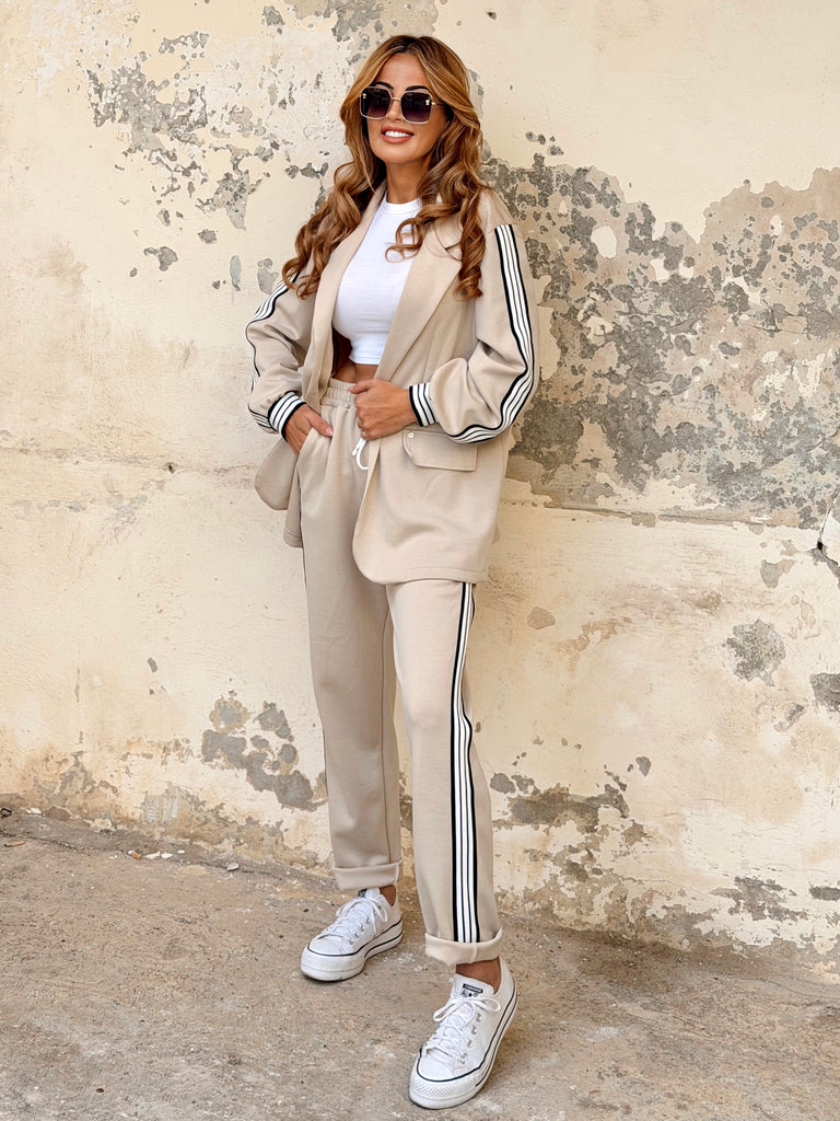 Elite Stripe Tracksuit Set - Beige