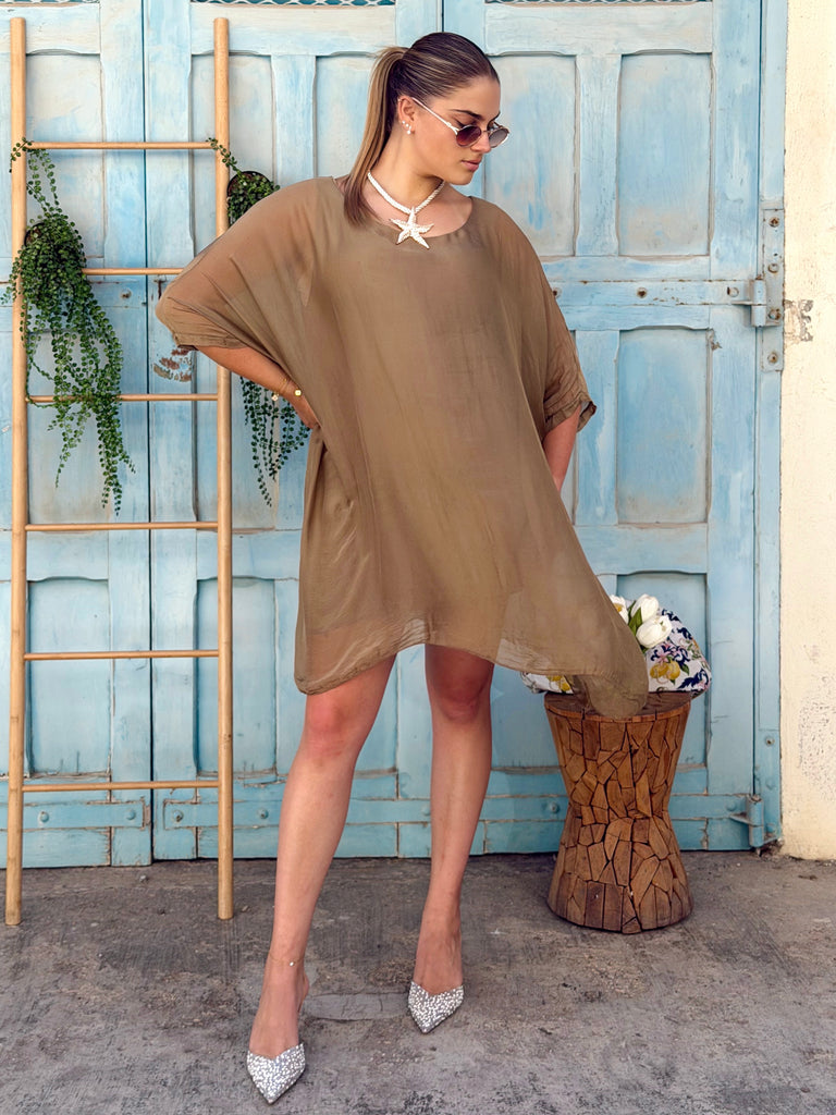 Latte Capri Pure Silk Kaftan Dress
