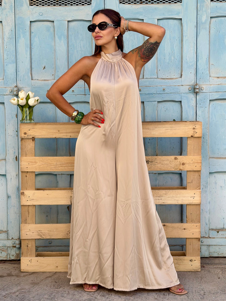 Solenne Luxe Halter Jumpsuit - Ivory