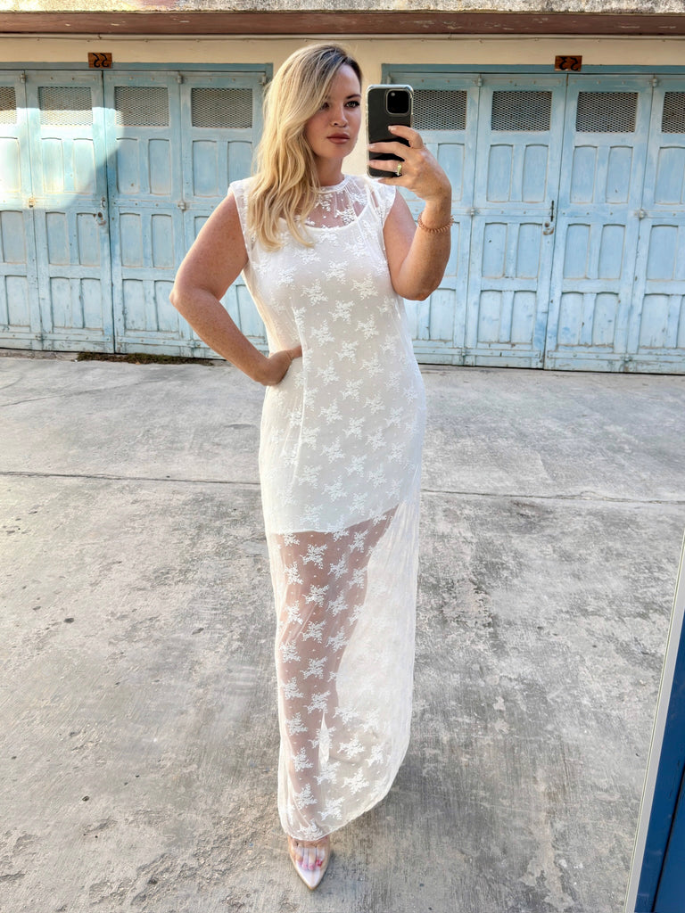 White Fine Lace Maxi Dress