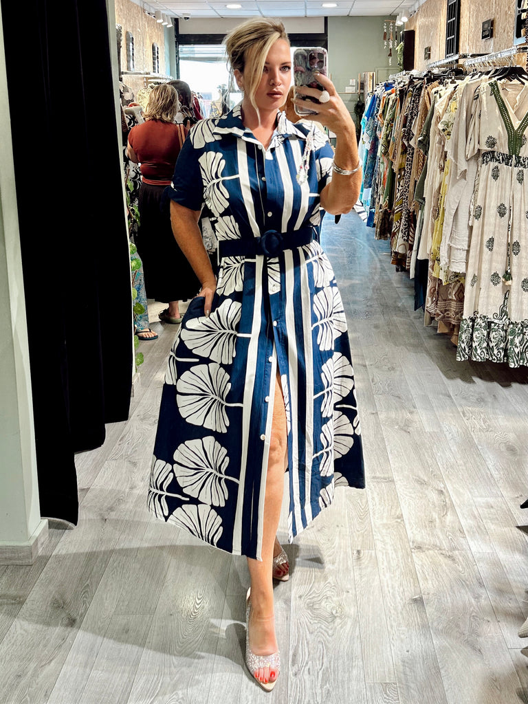 Navy and White Vienna Shirt Dress