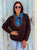 Oriane Jewel Trim Denim Collar Knit - Brown