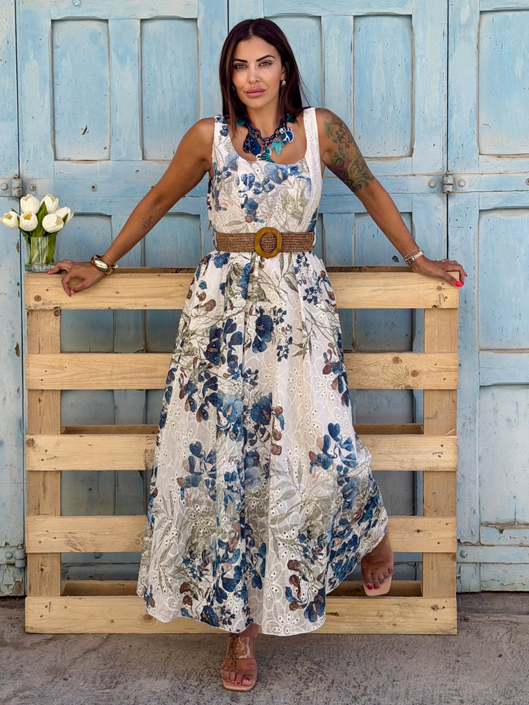 Azure Bloom Broderie Anglaise Maxi Dress