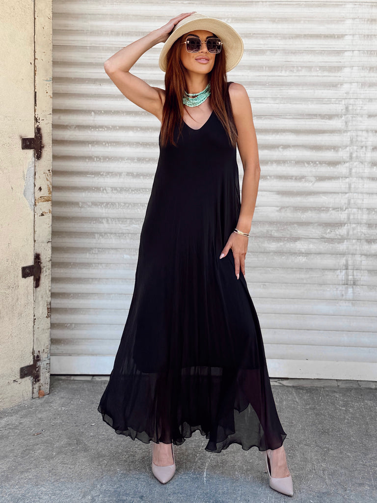 Noir Essence Silk Maxi Dress