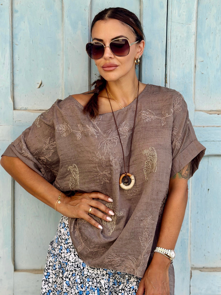 Taupe Jardin Embroidered Top - Love my Body
