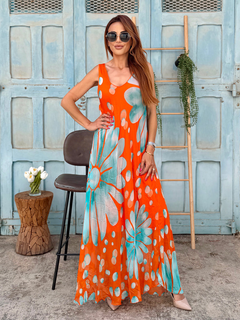Capri Soleil Pure Silk Maxi Dress