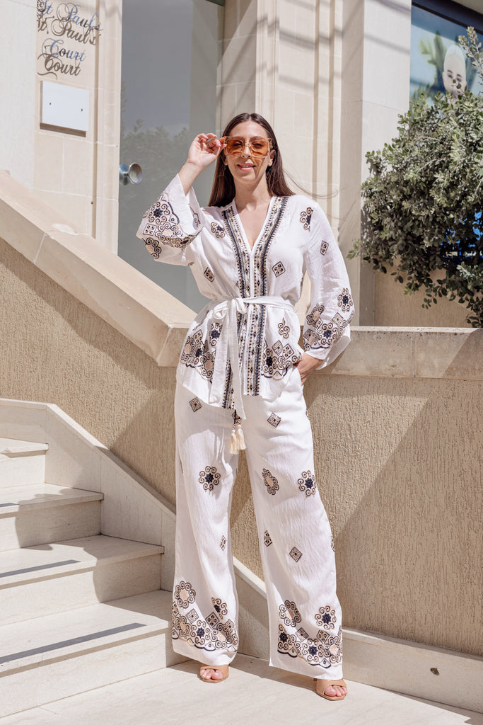 Boho Belted Embroidered Co-ord