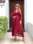 Burgundy Chiffon Pleated Dress