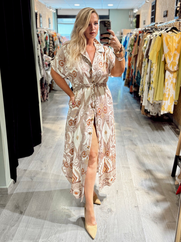Peach Aztec Shirt Dress