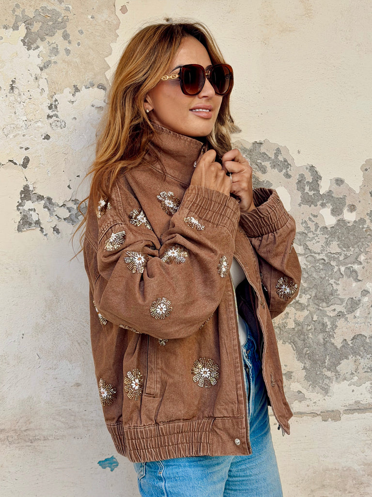 Golden Dune Embellished Denim Jacket